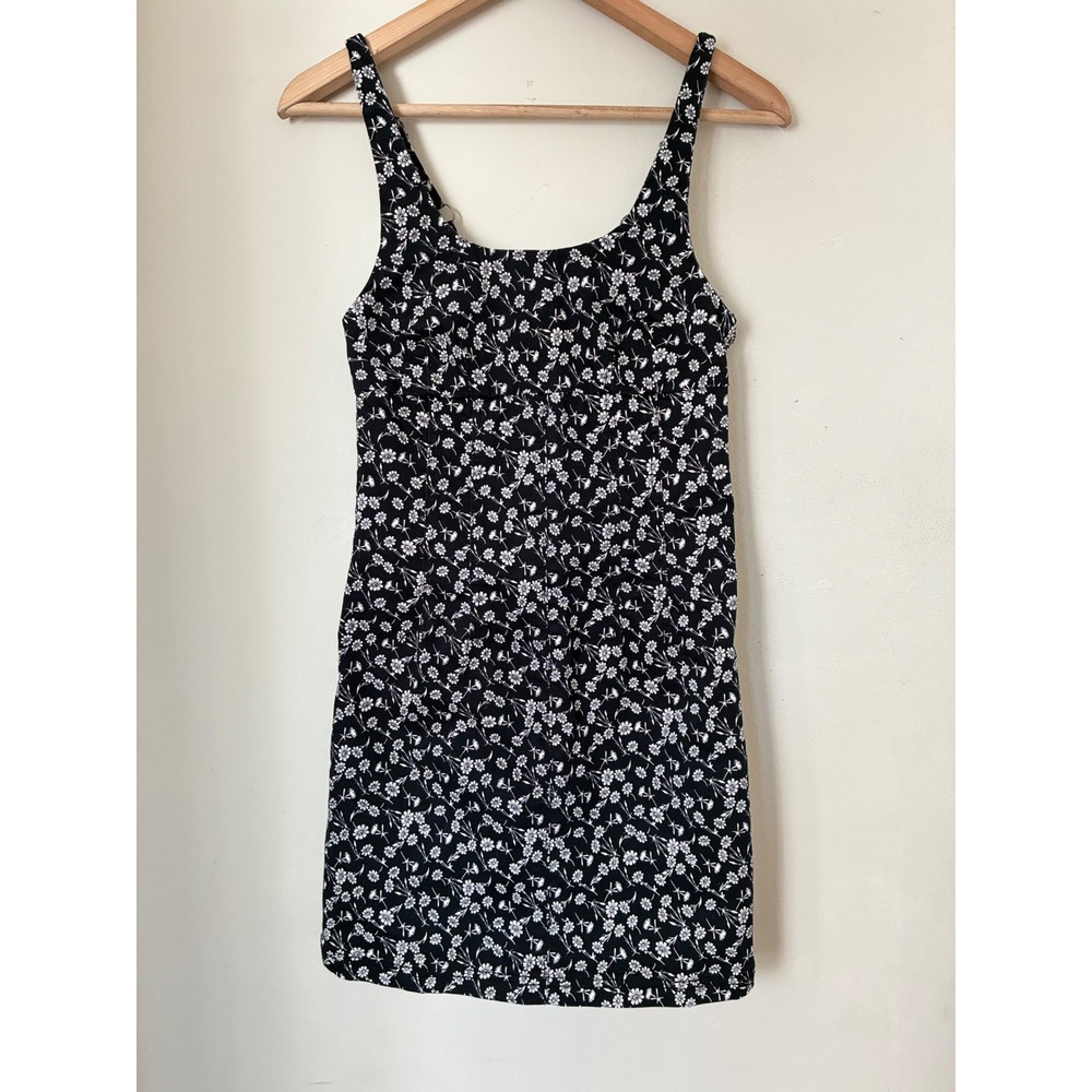 SO Black Denim Dark Romantic Floral Mini Dress XS Daisy Print Sleeveless  Strech